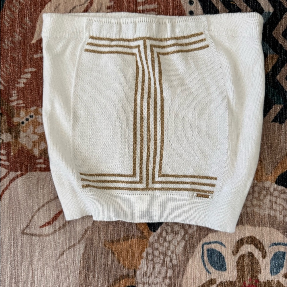 White and Brown Women's Knit Crop Top